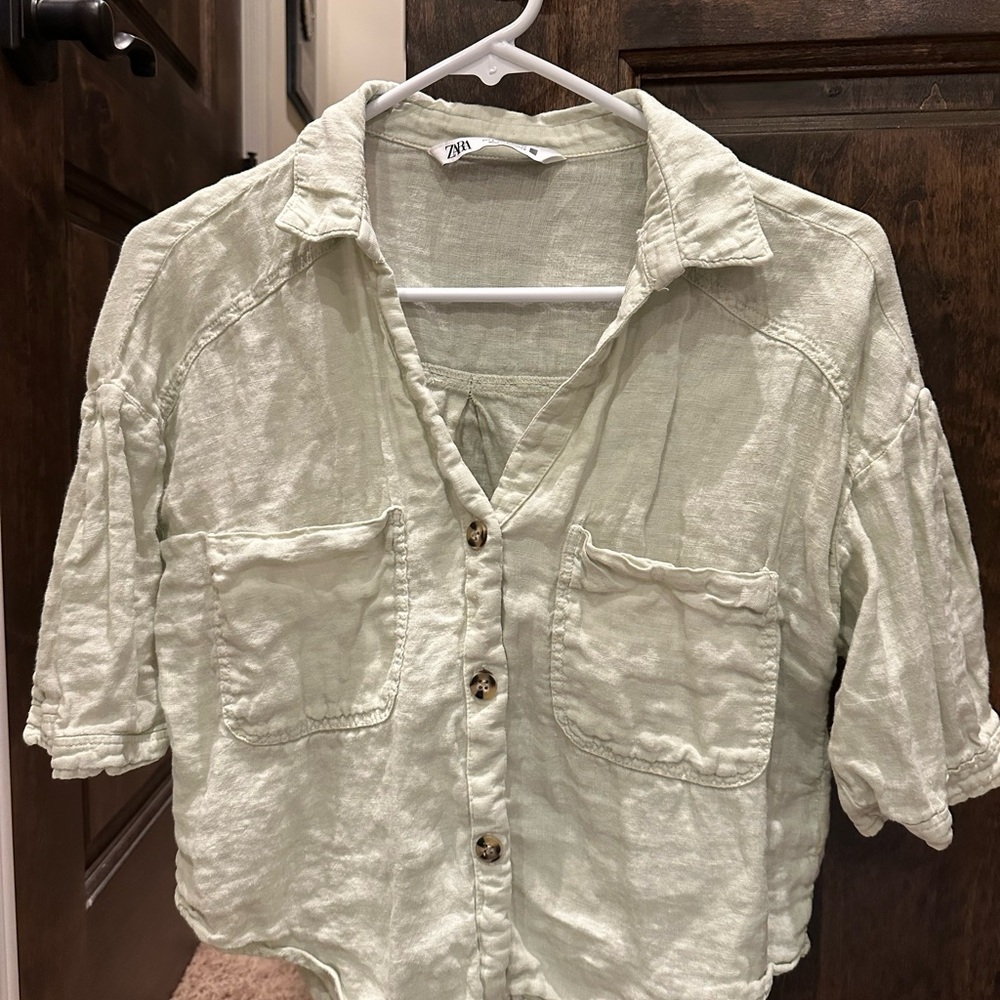 Zara Mint Green Linen Shirt
